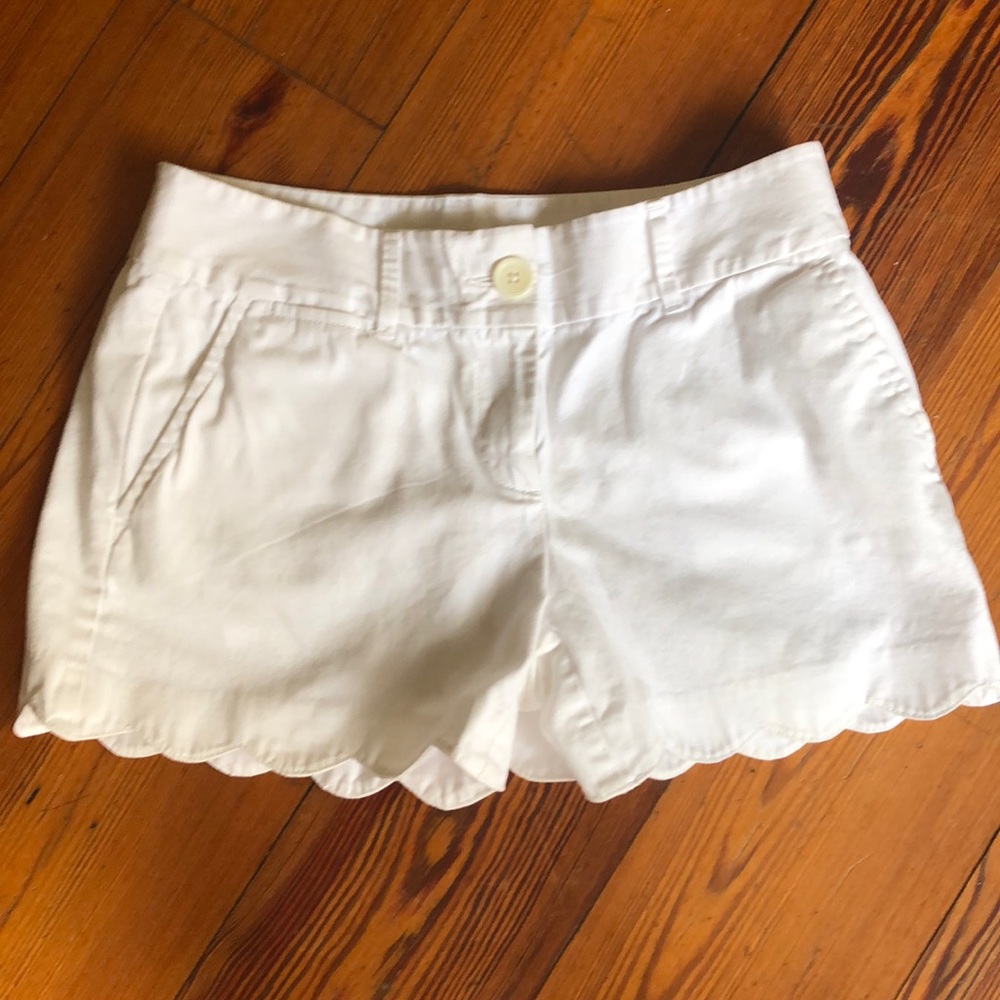 White scalloped shorts